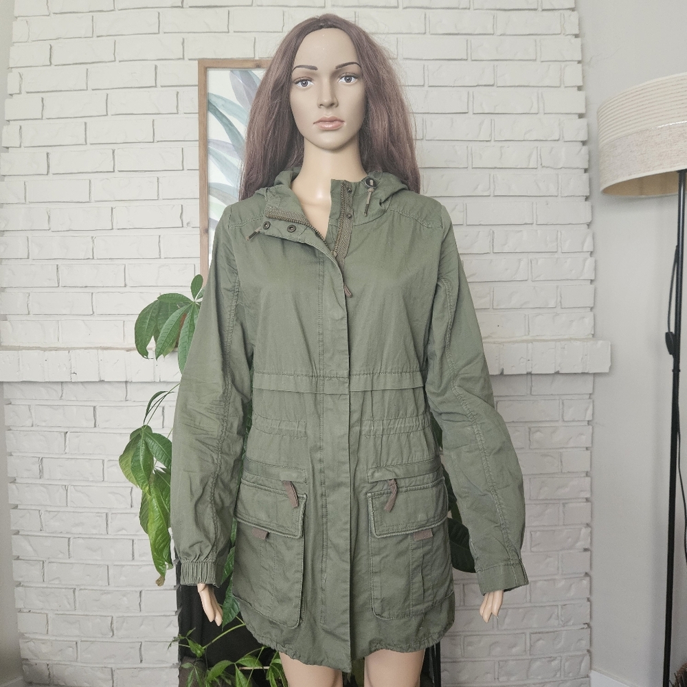 Garage Military Parka Utility Jacket Olive Green Hooded Women's Long Line Y2K